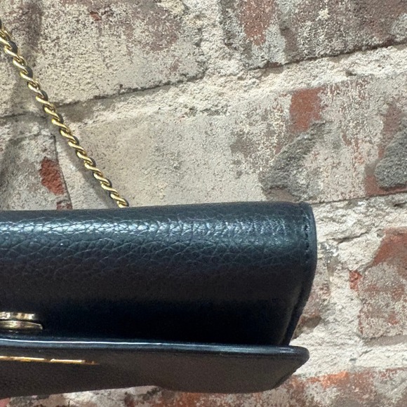 Tory Burch Britten Black Leather Wallet Crossbody Chain Bag Gold Logo - Picture 7 of 8